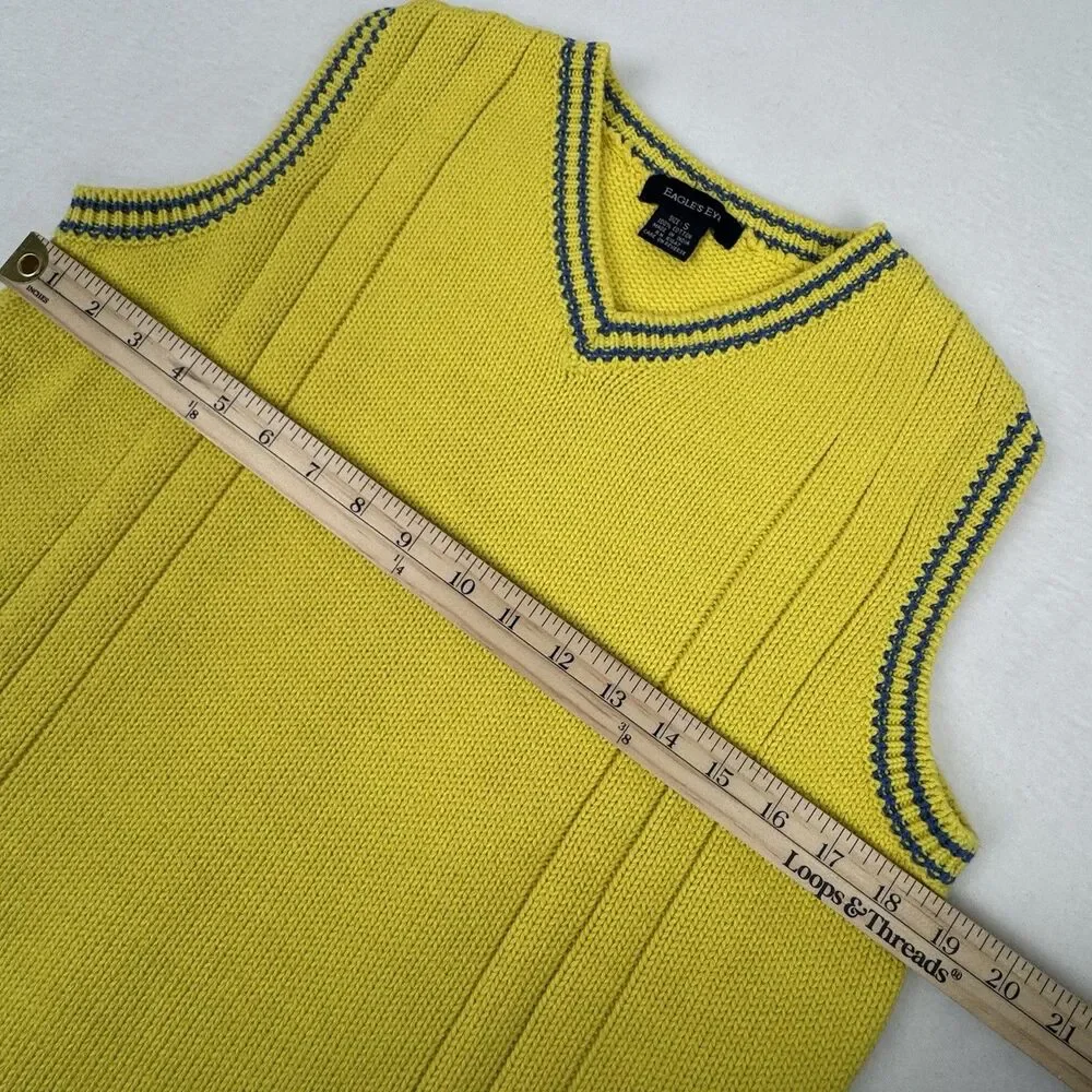 Vintage Eagles Eye Golf Sweater Vest S Yellow‎ Varsity Preppy Academia Old Money